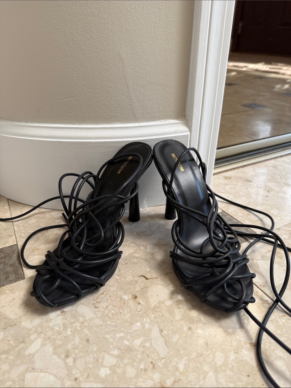 PrettyLittleThing Black Strappy Lace-Up High Heels